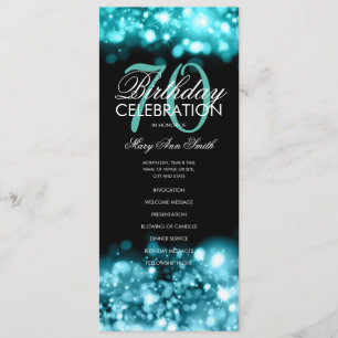 70th Birthday Program Glam Lights Teal Menu