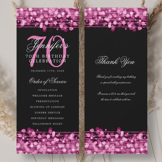 70th Birthday Program Hot Pink w/ Thank You Invitation (70th Birthday Program Hot Pink w/ Thank You)