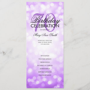 70th Birthday Program Lights Purple Menu