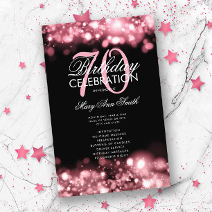 70th Birthday Program Lights Rose Gold Menu