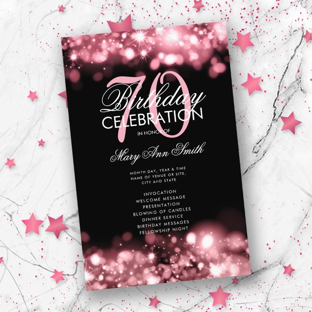 70th Birthday Program Lights Rose Gold Menu (Creator Uploaded)