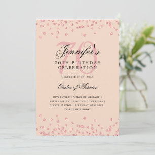 70th Birthday Program Menu Rose Gold Blush  Invitation