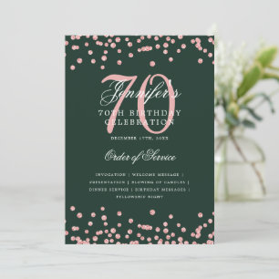 70th Birthday Program Menu Rose Gold Green  Invitation
