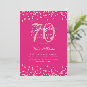 70th Birthday Program Menu Rose Gold Hot Pink Invitation