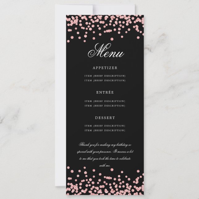 70th Birthday Program Menu Thank U Rose Gold Black Invitation (Back)