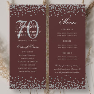 70th Birthday Program Menu Thank U Silver Burgundy Invitation