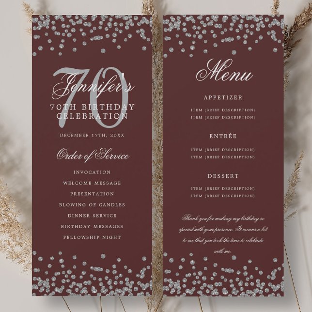 70th Birthday Program Menu Thank U Silver Burgundy Invitation (70th Birthday Program Menu Thank U Silver Burgundy)