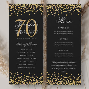 70th Birthday Program Menu Thank You Gold Confetti Invitation