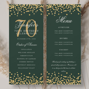 70th Birthday Program Menu Thank You Gold Green Invitation