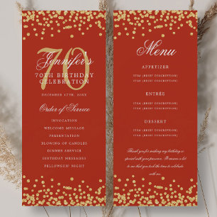 70th Birthday Program Menu Thank You Gold Red  Invitation
