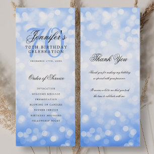 70th Birthday Program Navy Blue Bokeh Thank You Invitation