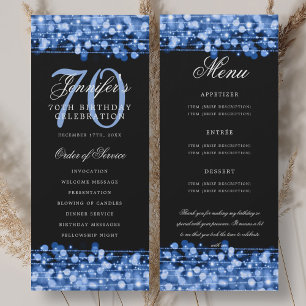 70th Birthday Program Navy Blue Menu+Thank You Invitation