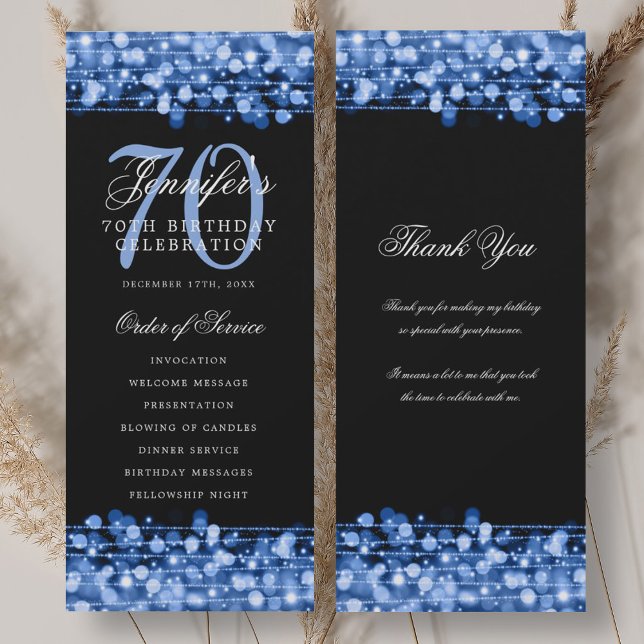 70th Birthday Program Navy Blue w/ Thank You Invitation (70th Birthday Program Navy Blue w/ Thank You)