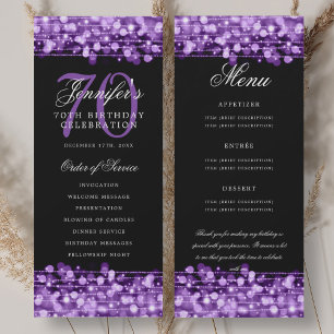 70th Birthday Program Purple Menu+Thank You Invitation