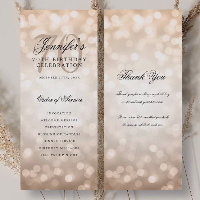 70th Birthday Program Rose Gold Bokeh w/ Thank You Invitation (70th Birthday Program Rose Gold Bokeh w/ Thank You)