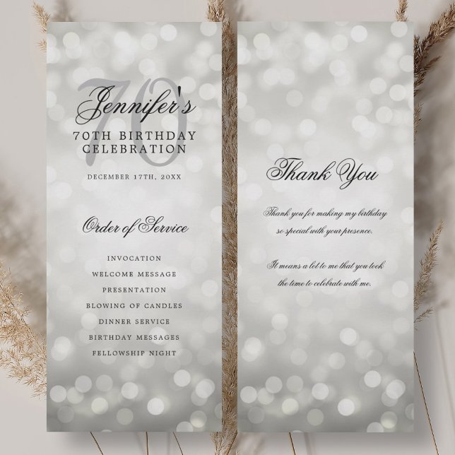 70th Birthday Program Silver Bokeh Thank You Invitation (70th Birthday Program Silver Bokeh Thank You)