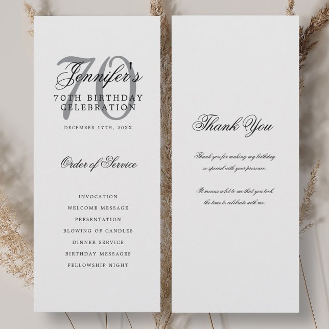 70th Birthday Program Silver Thank You Invitation (70th Birthday Program Silver Thank You)