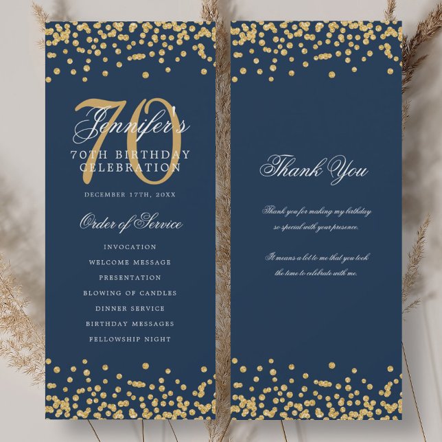 70th Birthday Program Thank You Gold Navy  Invitation (70th Birthday Program Thank You Gold Navy )