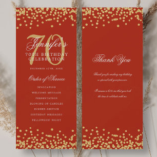 70th Birthday Program Thank You Gold Red Invitation