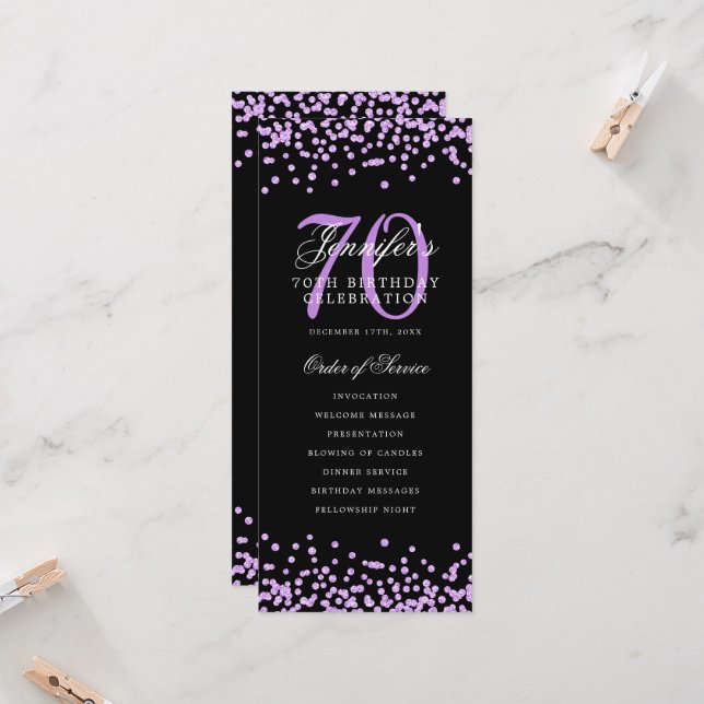 70th Birthday Program Thank You Purple Black  Invitation (Front/Back In Situ)