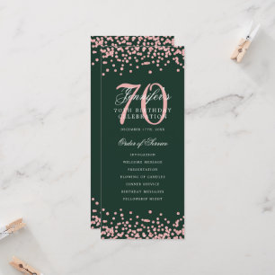 70th Birthday Program Thank You Rose Gold Green Invitation
