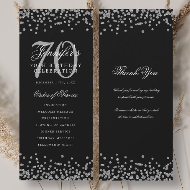 70th Birthday Program Thank You Silver Black  Invitation (70th Birthday Program Thank You Silver Black )