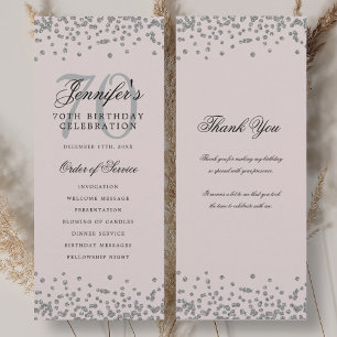 70th Birthday Program Thank You Silver Blush Pink  Invitation