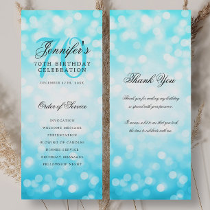 70th Birthday Program Turquoise Bokeh Thank You Invitation