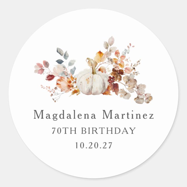 70th Birthday Pumpkin Fall Flower Envelope Seal (Front)