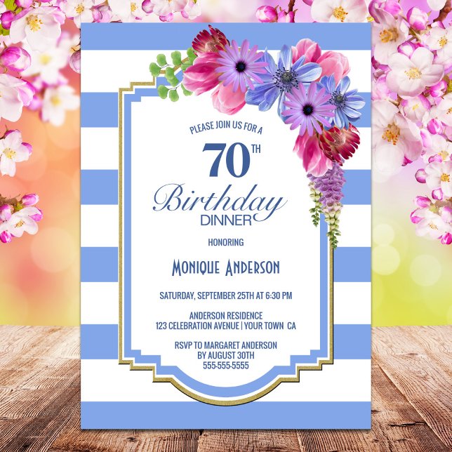 70th Birthday Purple Floral Dinner Party Invitation (Creator Uploaded)