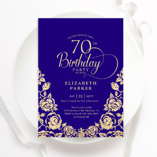 70th Birthday Purple Gold Roses Invitation
