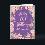 70th Birthday Purple Pink Peach Watercolor Floral Card<br><div class="desc">70th Birthday Purple Pink Peach Watercolor Floral Birthday Card. For further customisation,  please click the "Customise it" button and use our design tool to modify this template.</div>