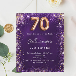 70th Birthday purple rose gold invitation