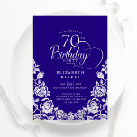 70th Birthday Purple Silver Roses Invitation<br><div class="desc">Purple silver elegant 70th birthday party invitation. Classy design featuring roses,  faux silver foil and typography script font. Trendy invite card perfect for a stylish female bday celebration. Personalise with your own details. Can be customised to any age. Printed Zazzle invitations or instant download digital printable template.</div>