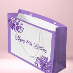 70th birthday purple watercolored florals large gift bag<br><div class="desc">White and pastel violet background. With purple watercolored flowers.  Purple hand lettered script,  letters and the text: Happy 70th Birthday</div>