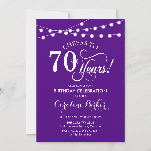 70th Birthday - Purple White Invitation (Front)