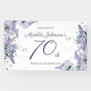 70th Birthday Purple Wisteria Floral Elegant Party Banner