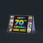 70th Birthday: Rainbow Text, Custom Photos & Name Card<br><div class="desc">The front of this cheerful and joyful birthday themed greeting card design features the message “HAPPY 70TH BIRTHDAY, “ with a colourful rainbow spectrum inspired gradient pattern, along with a personalised recipient name. The photos to the left and the right of the rainbow-patterned message on the front of the card...</div>