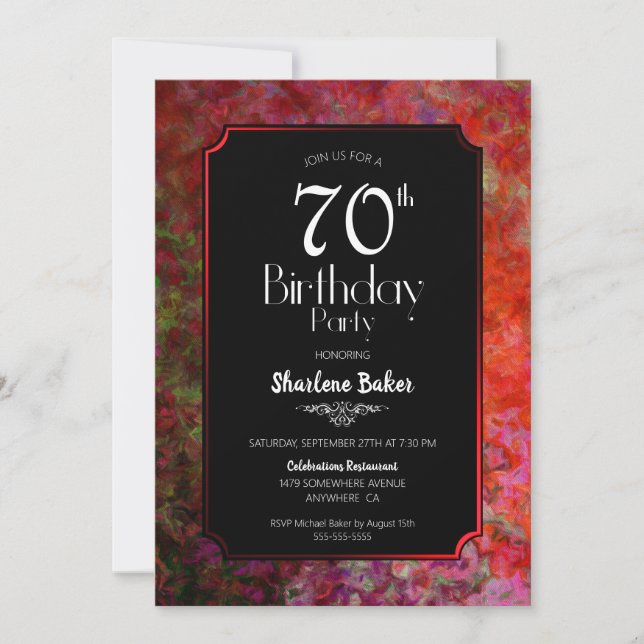 70th Birthday Red and Black Party Invitation (Front)