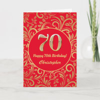 70th Birthday Red and Gold Floral Pattern