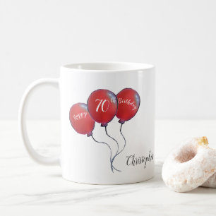 70th birthday red balloon gift coffee mug