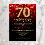 70th Birthday - Red Black Gold Invitation<br><div class="desc">70th Birthday Invitation.
Elegant red black white design with faux glitter gold. Adult birthday. Features diamonds and script font. Men's or women's bday invite.  Perfect for a stylish birthday party. Message me if you need further customisation.</div>