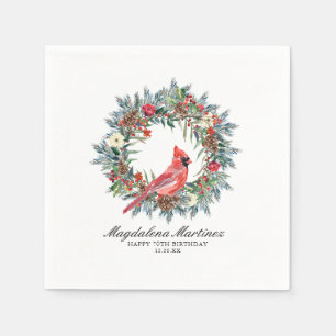 70th Birthday Red Cardinal Wreath Custom Cocktail Napkin