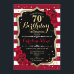 70th Birthday - Red Gold Black White Stripes Roses Invitation<br><div class="desc">70th Birthday Invitation.
Elegant marsala wine red black white design with faux glitter gold. Dark red stripes with roses. Perfect for an elegant birthday party.</div>