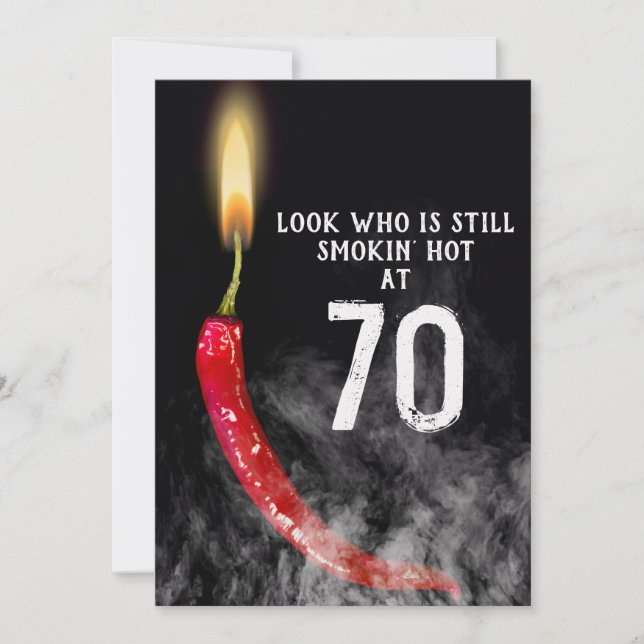 70th Birthday Red Hot Pepper Candle  Invitation (Front)