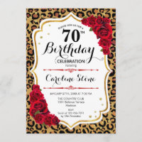 70th Birthday - Red Roses Leopard Print