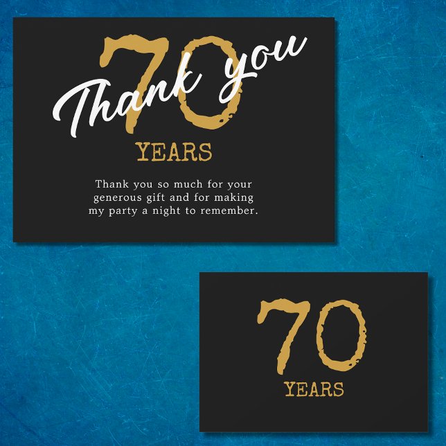 70th Birthday Retro Black And Gold Thank You Card (70th Birthday Retro Black And Gold Thank You Card)