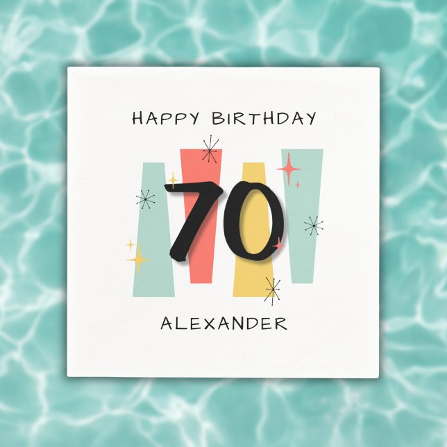 70th Birthday Retro Midcentury Modern Colourful Napkin (Creator Uploaded)