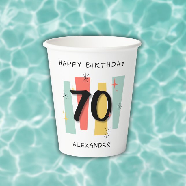 70th Birthday Retro Midcentury Modern Colourful Paper Cups (Creator Uploaded)