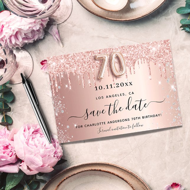 70th birthday rose glitter save the date (Creator Uploaded)